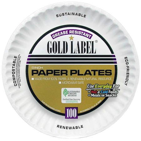 Gold Label Grease Resistant 9" Paper Plate, PK1000 PK1000 CP9GOEWH